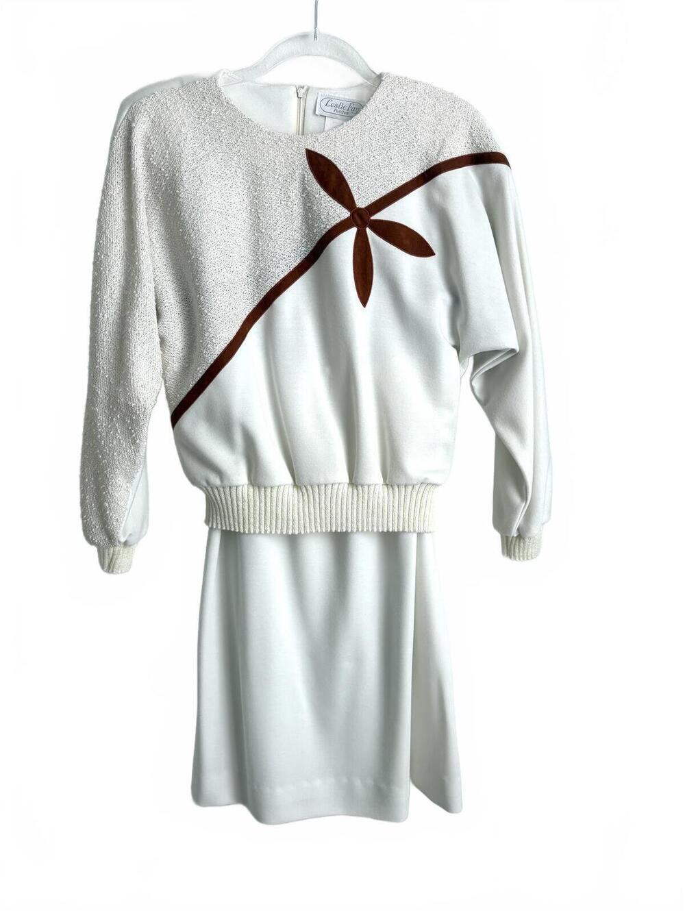 Leslie Fay | Vintqge Skirt Set Creamy White Brown Flower Size S